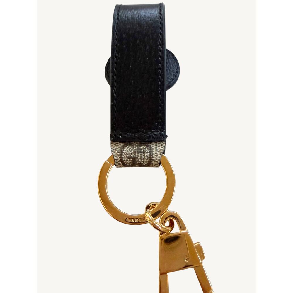 Gucci Interlocking G Keychain Ring Bag Charm GG Supreme Black Leather 701432 NIB - Picture 7 of 14